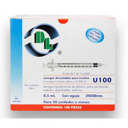 JERINGA DL PARA INSULINA 0.5 ml 31Gx8mm (CAJA CON 100 JERINGAS)