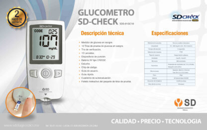 KIT DE GLUCOMETRO SD CHECK+100 LANCETAS +50 TIRAS REACTIVAS