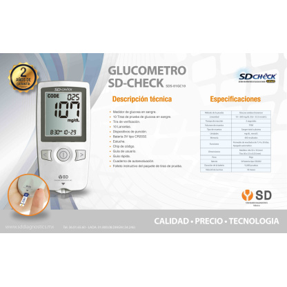KIT DE GLUCOMETRO SD CHECK+100 LANCETAS +50 TIRAS REACTIVAS
