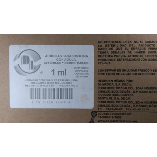 JERINGA DL PARA INSULINA 1 ml 27Gx13mm (CAJA CON 200 JERINGAS)