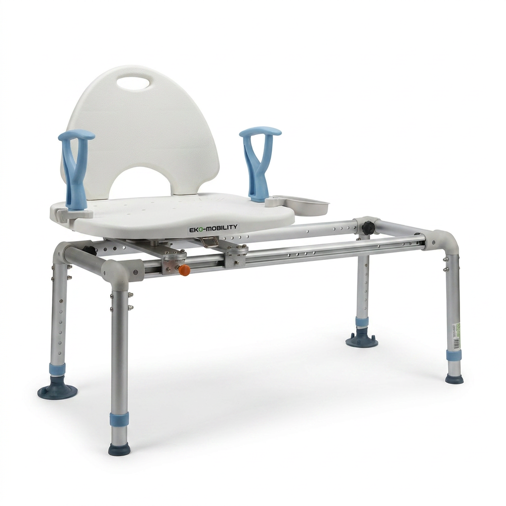 SILLA DUCHA ALUMINO DESLIZABLE/ROTATORIA 360 C/DESCANSABRAZO (ED800301R)